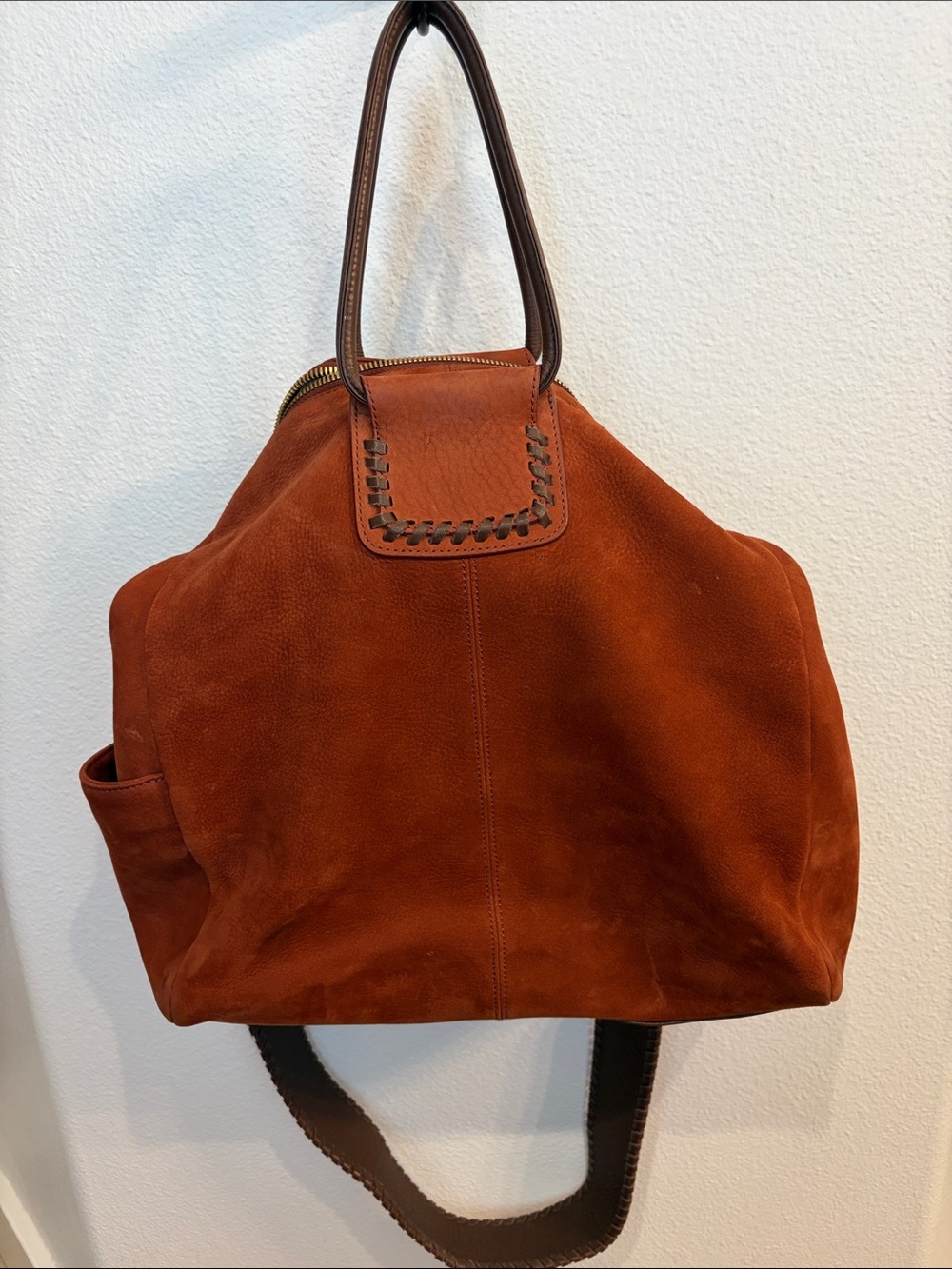 HOBO Rust Suede Shoulder Bag with Braided Trim - Picture 3 of 4